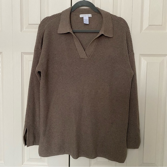 Wool Blend Knit Polo Sweater Women Long Sleeve V Neck Top With Collar - Picture 9 of 9